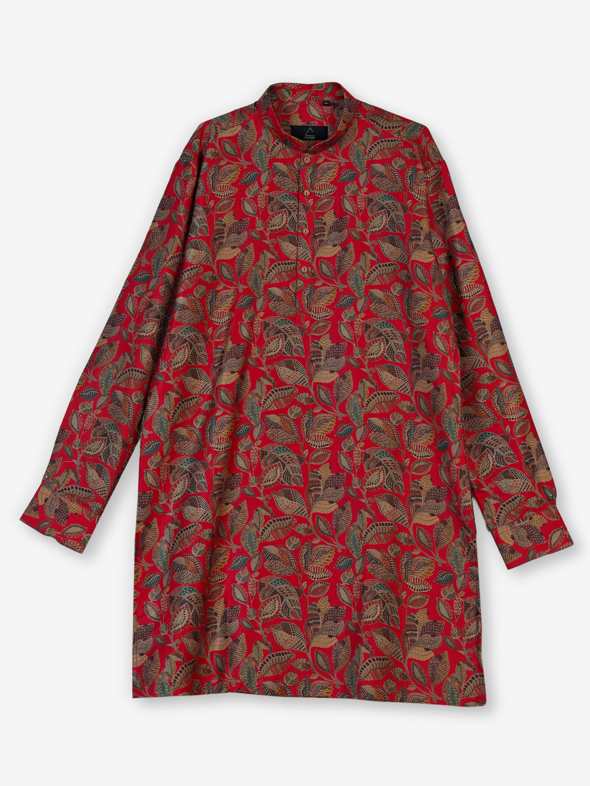 Red cotton silk printed kurta suit for festive celebrations for men