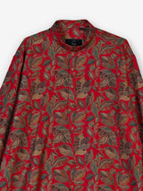 Red cotton silk printed kurta suit for festive celebrations for men
