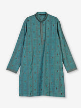 Blue silk blend kurta suit with embroidery and threadwork for men