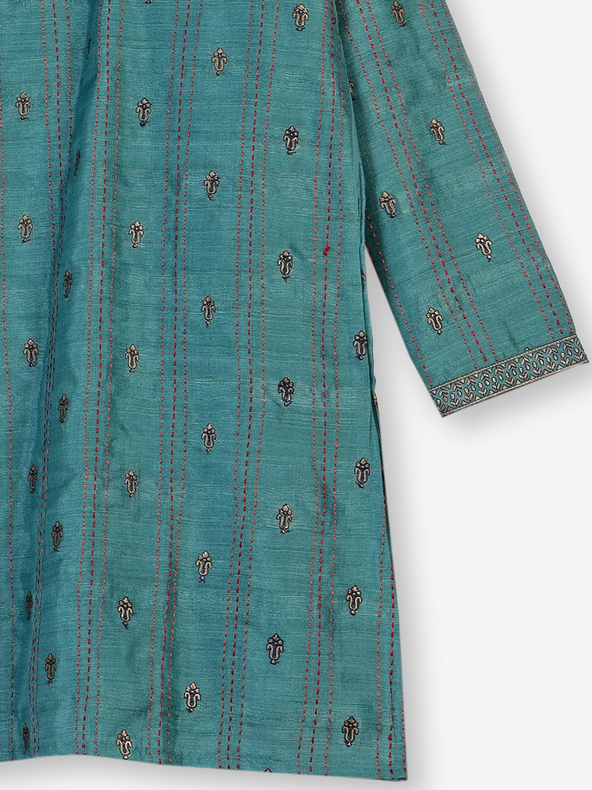 Blue silk blend kurta suit with embroidery and threadwork for men