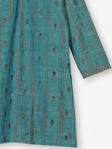 Blue silk blend kurta suit with embroidery and threadwork for men