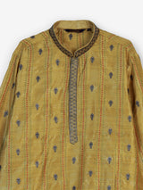 Gold silk blend kurta suit with embroidery and threadwork for men