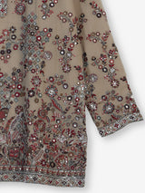 Beige tusser georgette kurta suit with embroidery and sequins for men