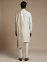 Cream silk blend kurta suit with embroidery stone and dupatta for men