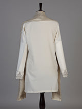Cream silk blend kurta suit with embroidery stone and dupatta for men