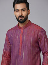 Purple shaded silk kurta suit with cutdana and gota detailing for men
