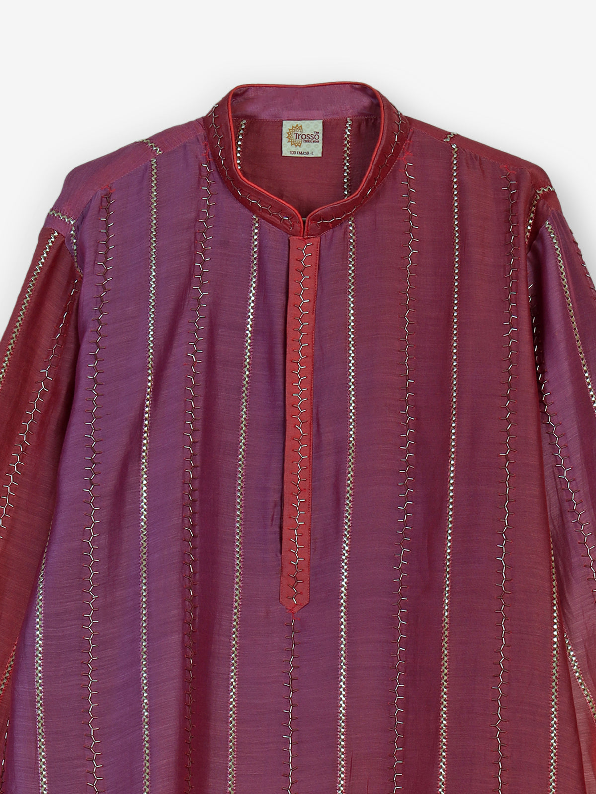Purple shaded silk kurta suit with cutdana and gota detailing for men