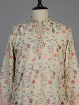 Cream chanderi silk kurta suit with embroidery and sequins for men