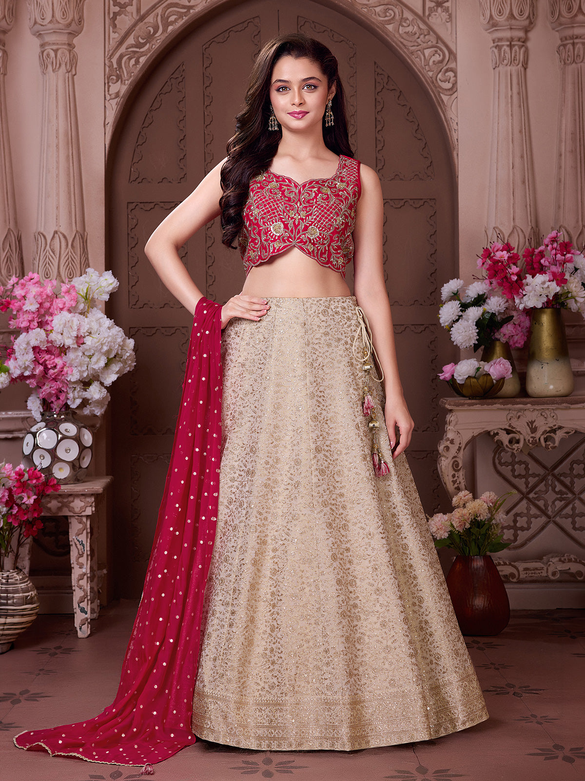 Champagne gold botanical girls lehenga choli