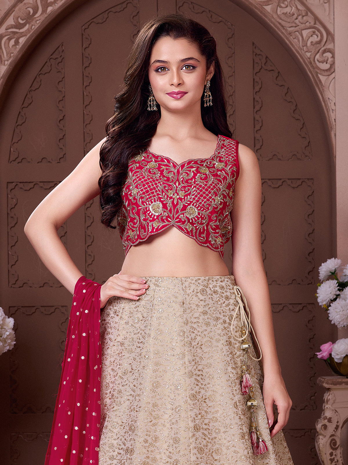 Champagne gold botanical girls lehenga choli