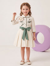 Cream floral appliqué girls frock