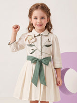 Cream floral appliqué girls frock
