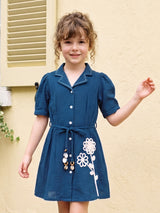 Teal blue daisy girls frock