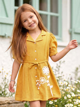 Mustard yellow botanical girls frock