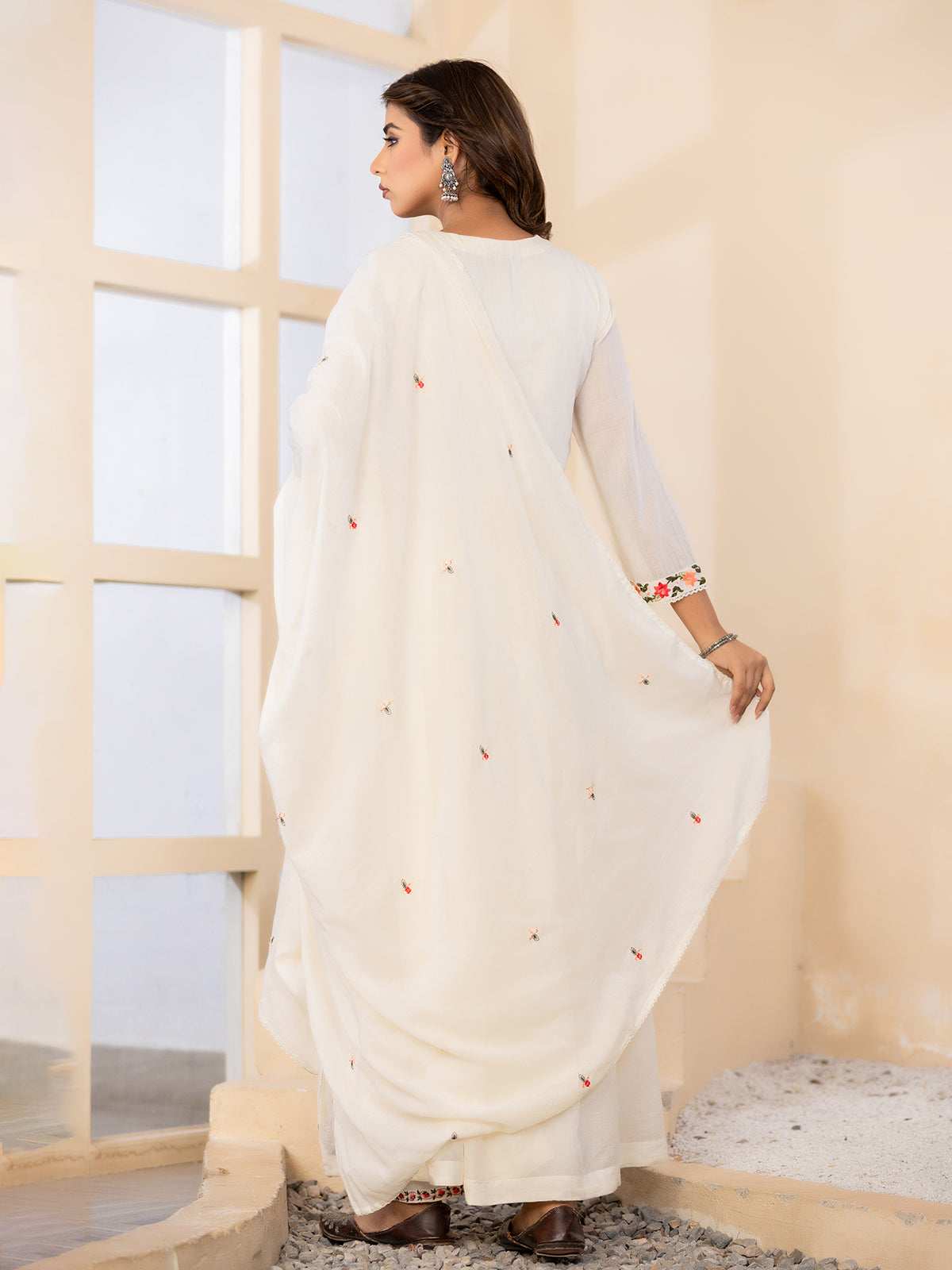 Off white floral angrakha womens kurti set