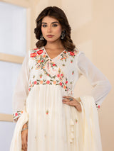 Off white floral angrakha womens kurti set