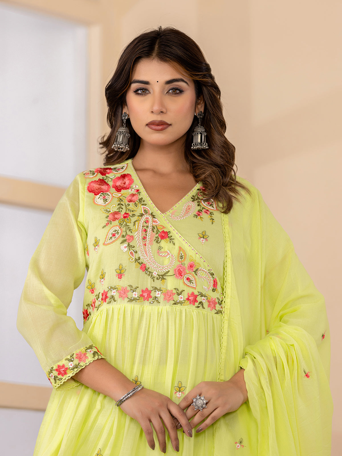 Light green angrakha anarkali womens kurti set