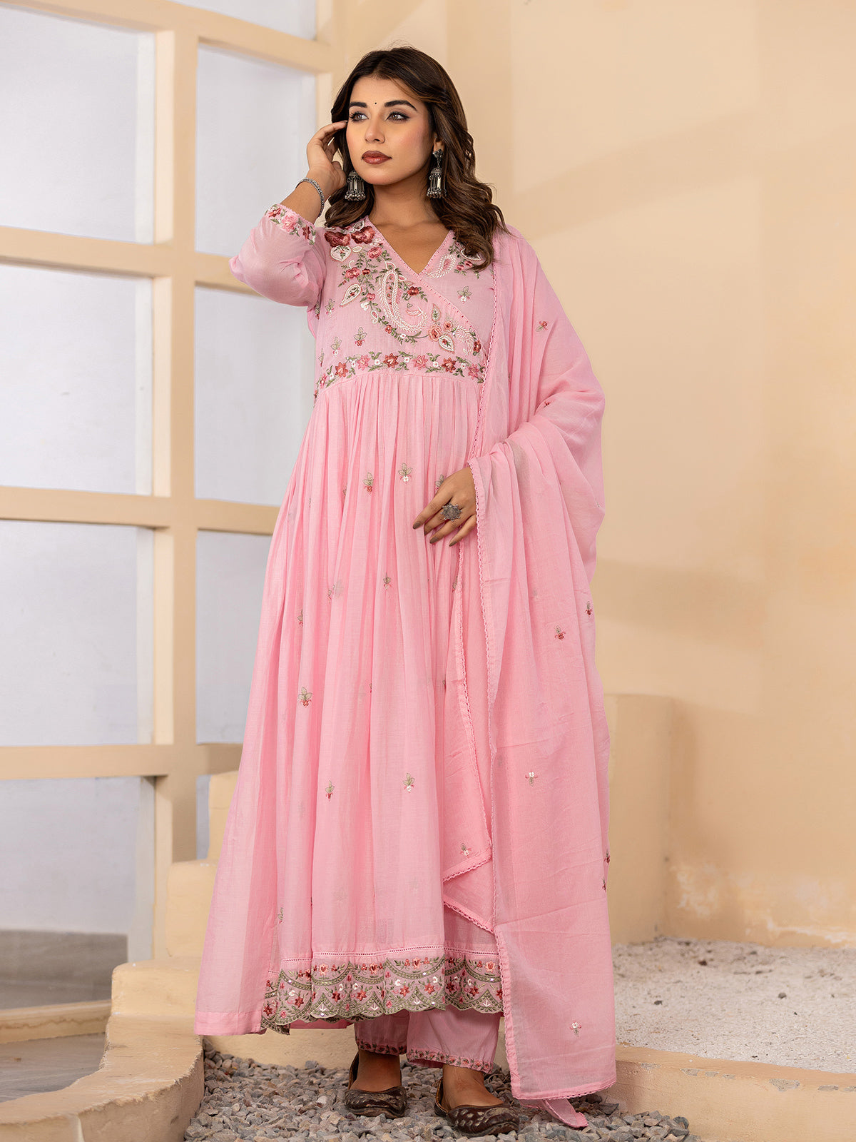 Light pink angrakha anarkali womens kurti set