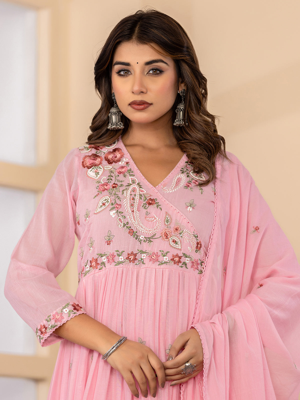 Light pink angrakha anarkali womens kurti set