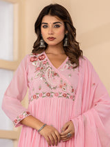 Light pink angrakha anarkali womens kurti set