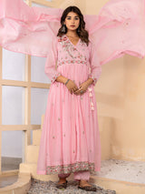 Light pink angrakha anarkali womens kurti set