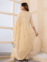 Beige embroidered keyhole womens kurti set