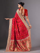 Radiant red georgette saree with zari animal motif embellishments