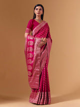 Rani pink dola silk saree with elegant zari butti work