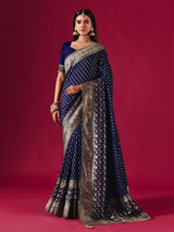Royal blue dola silk saree with zari butti elegance
