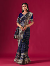 Royal blue dola silk saree with zari butti elegance