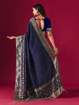 Royal blue dola silk saree with zari butti elegance