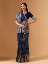 Navy dola silk saree with elephant motif zari detailing