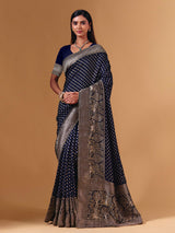 Navy dola silk saree with elephant motif zari detailing