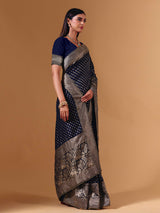 Navy dola silk saree with elephant motif zari detailing