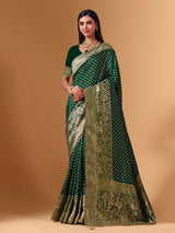 Green dola silk saree with elephant motif festive elegance