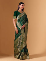 Green dola silk saree with elephant motif festive elegance