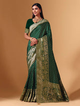 Green dola silk saree with elephant motif festive elegance