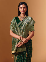 Green dola silk saree with elephant motif festive elegance