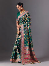 Rama green modal silk saree with mirror animal motif detailing