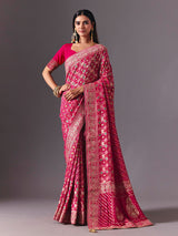 Rani pink dola silk saree with bandhani zari elegance