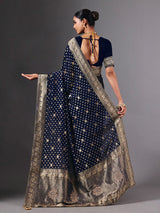 Navy dola silk saree with elephant motif zari artistry