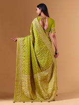 Bright green modal silk saree with dazzling zari detailing