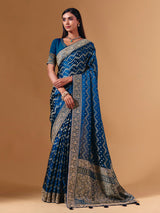 Royal blue modal silk saree with luxurious zari butti work