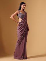 Light wine lycra ready to wear saree with stone embellishments