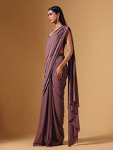 Light wine lycra ready to wear saree with stone embellishments