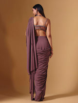 Light wine lycra ready to wear saree with stone embellishments