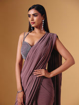 Light wine lycra ready to wear saree with stone embellishments