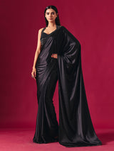 Black satin silk ready to wear saree with diamond elegance