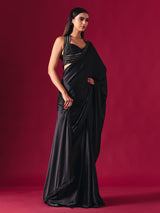 Black satin silk ready to wear saree with diamond elegance