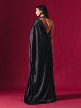 Black satin silk ready to wear saree with diamond elegance